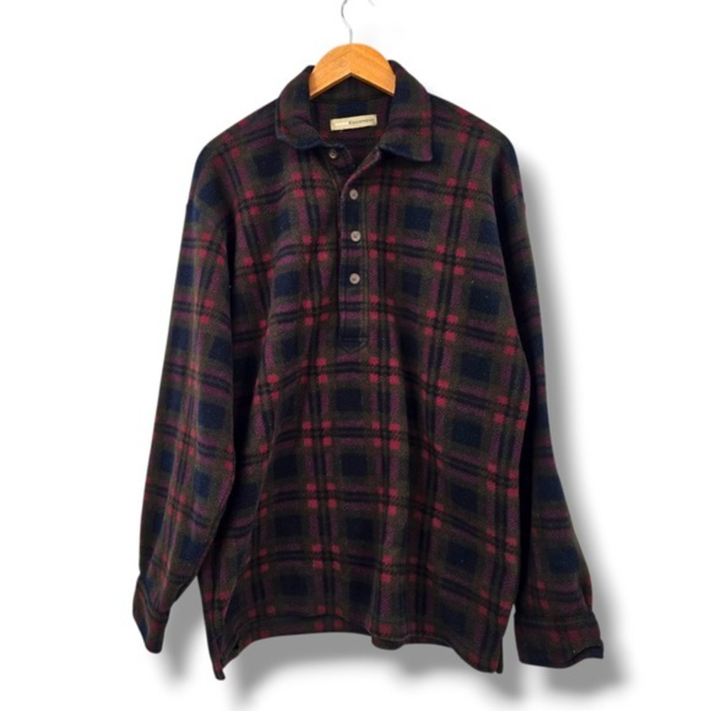 Basic Equipment Mens Plaid Fleece Pullover Button‎ Up Long Sleeve Shirt